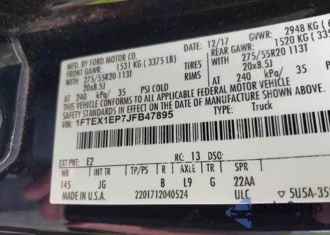2018 Ford F-150 Xl from USA, damaged, VIN 1FTEX1EP7JFB47895